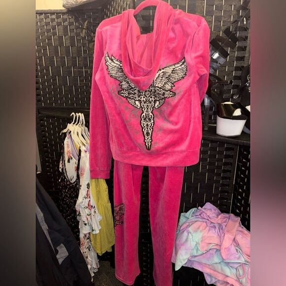 platinum plush Pants - Platinum Plush Cross Wings Plush Lounge Set